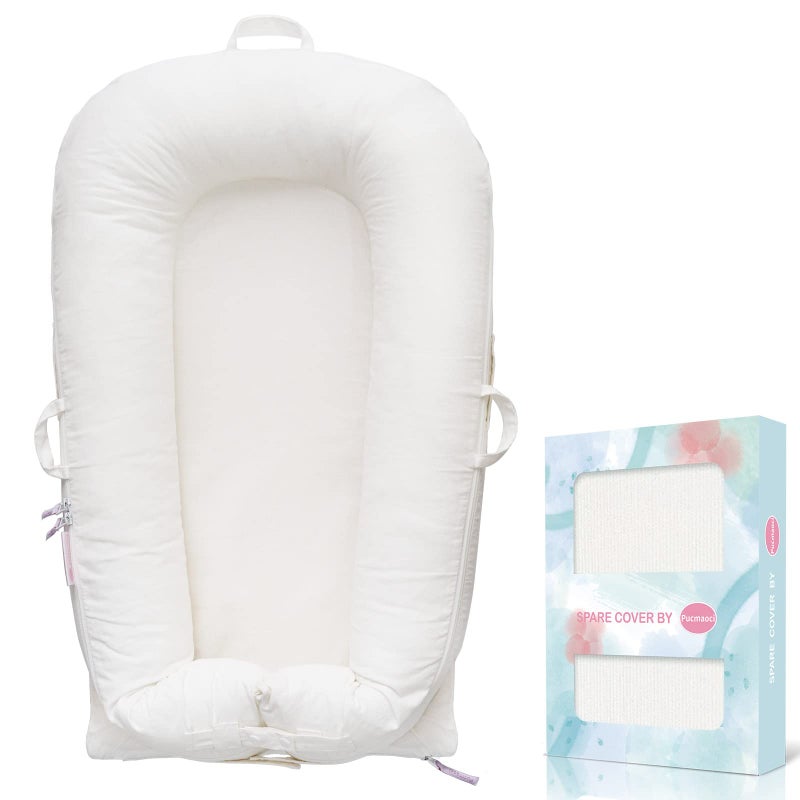 Pucmaoci Corduroy Baby Lounger Cover for Dockatot Deluxe + | 100% Cotton Hypoallergenic Newborn Premium Quality Spare Cover(Cover Only) (White) - Image 1